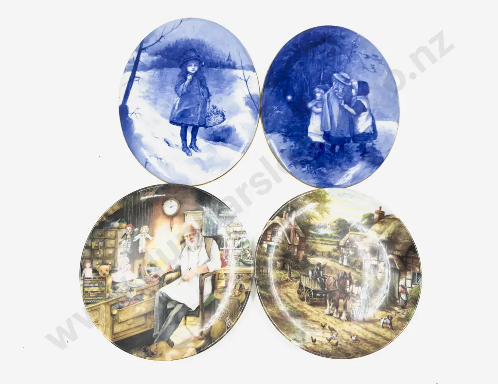 Two Doulton Burslem Blue & White Wall Plaques together with Two Comm. Plates Image 1++