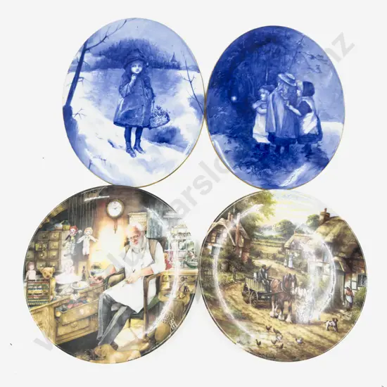 Two Doulton Burslem Blue & White Wall Plaques together with Two Comm. Plates