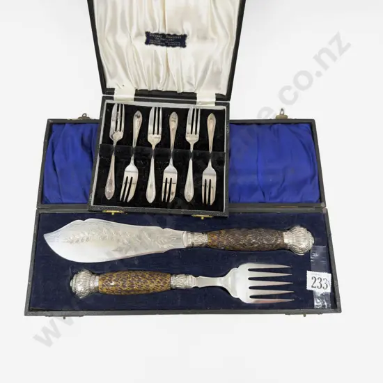 Cased Horn Handled Fish Knive & Fork together with Other Cased Cutlery