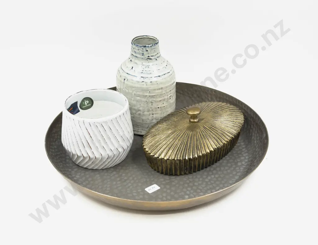 French Country Collections Vase together with Large Metal Charger & Others Image 1++