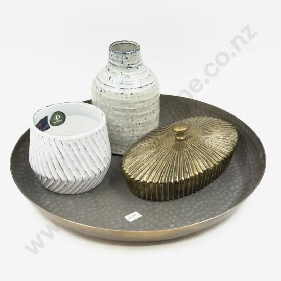 French Country Collections Vase together with Large Metal Charger & Others