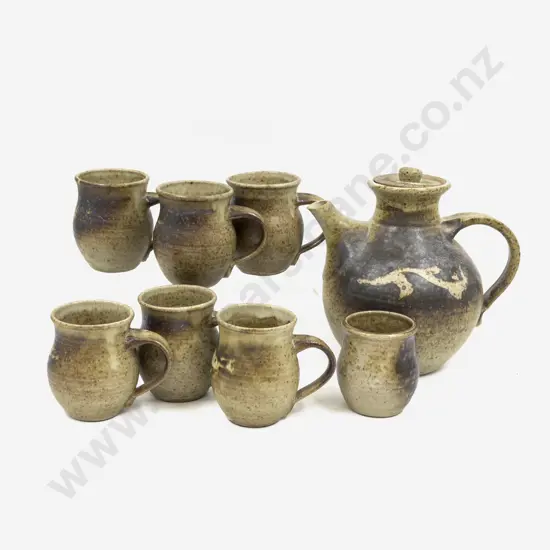 Pottery Teapot and Assorted Cups