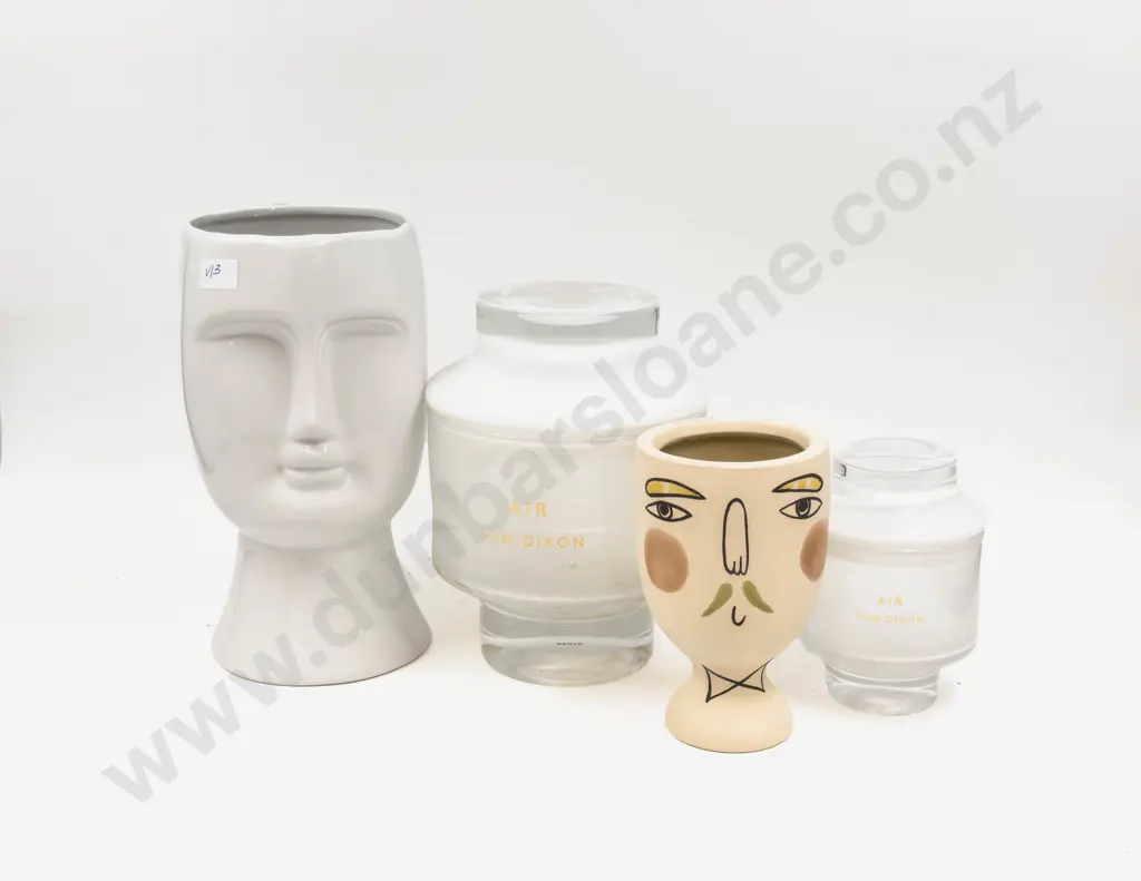 Graduated Pair of Tom Dixon Lidded Candleholders together with Two Bust Form Vases Image 1++