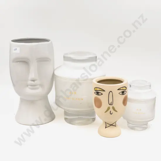Graduated Pair of Tom Dixon Lidded Candleholders together with Two Bust Form Vases