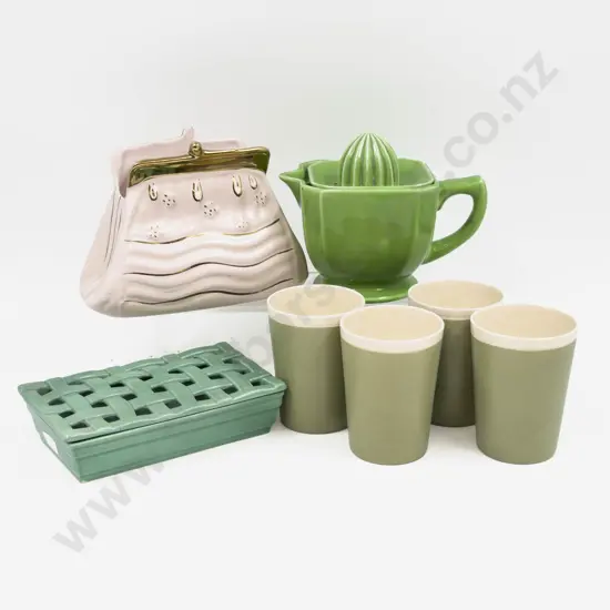 Crown Devon Lattice Lidded Flower Trough together with Lemon Squeezer Jug & Others