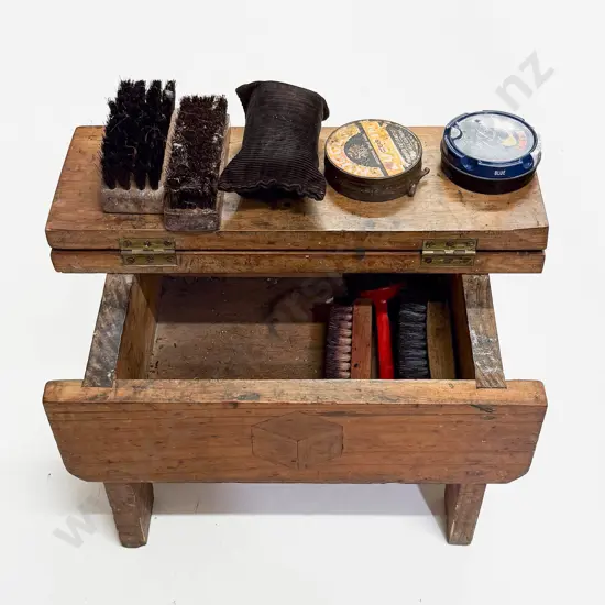 Vintage Shoe Shine Box with Assorted Brushes