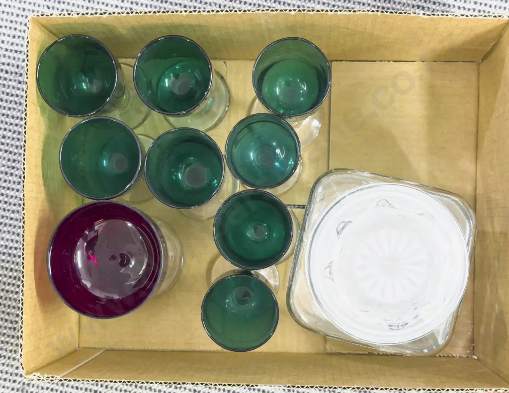 Box Qty of Assorted Glassware incl Vict Bristol Green Wine Glasses Image 1++