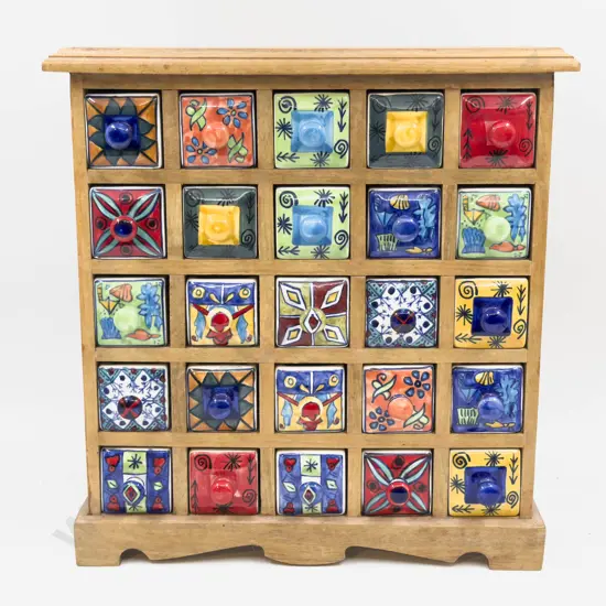 Wooden Framed Spice Rack with Multiple Ceramic Drawers