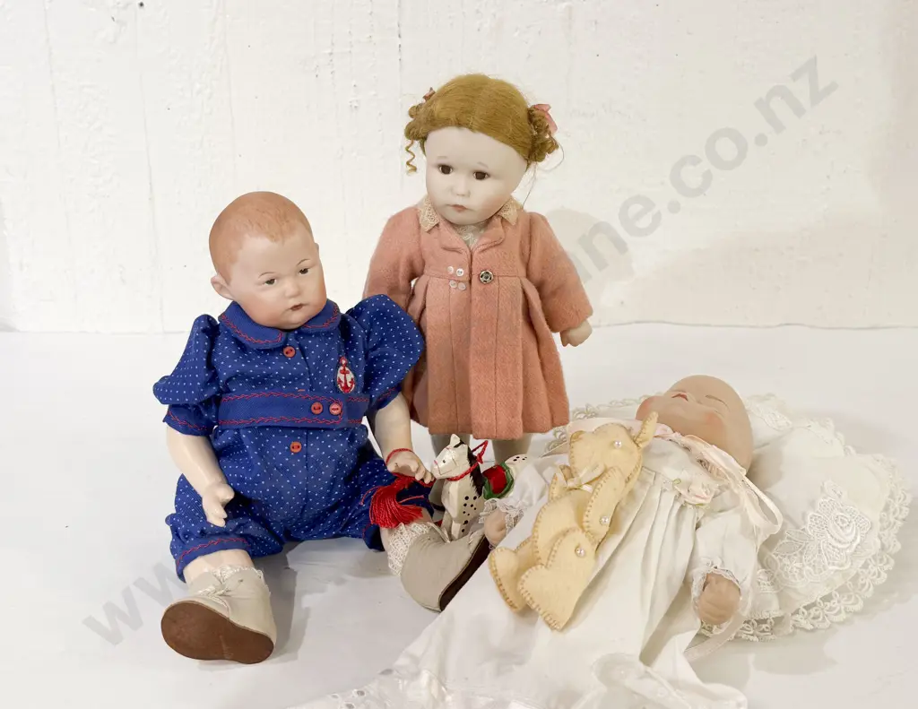 Three Small New Bisque Character and Baby Dolls 29cm 24cm Image 1++