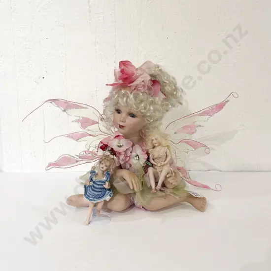 New Bisque Character Fairy Doll and Baby Doll 25cm seated 25cm