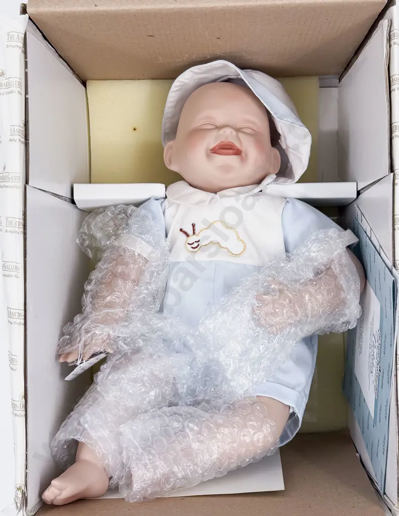 Boxed Ashton-Drake New Bisque 'Tickles' Character Baby Doll 26cm seated Image 1++