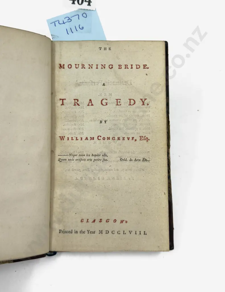 The Mourning Bride A Tragedy by William Congreve, 1758 Image 1++