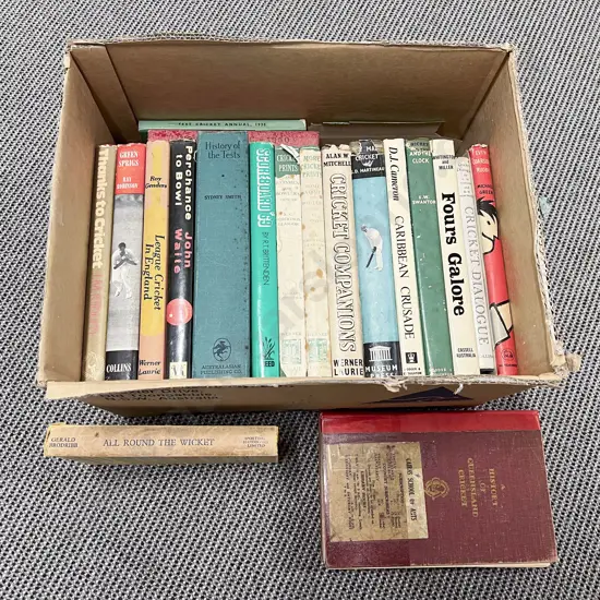 Box of Vintage Books on Cricket