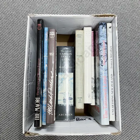 Box of Books on Captain Cook The Maori etc
