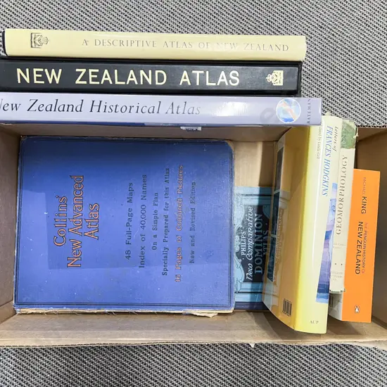 Box of Books with Various Atlas etc
