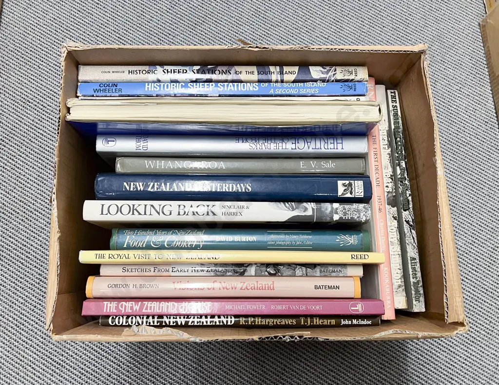 Box of Large NZ Books Historic Sheep Stations Whangaroa etc Image 1++