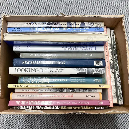 Box of Large NZ Books Historic Sheep Stations Whangaroa etc
