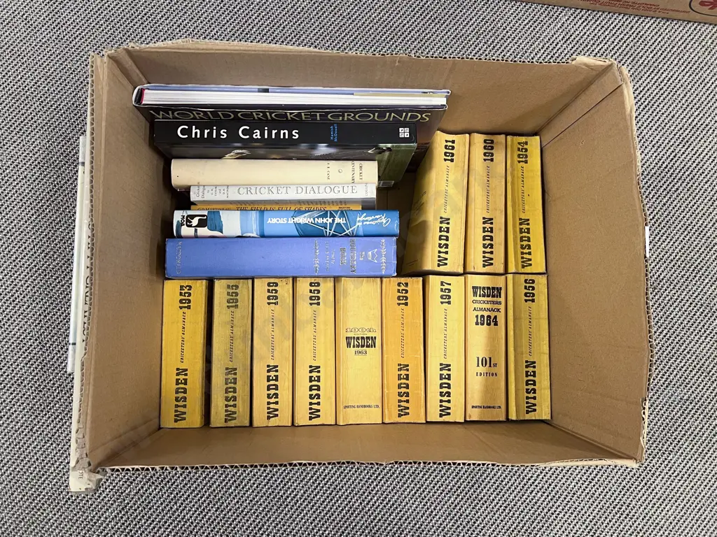 Box of Cricketing Books incl Wisden's Almanacs Image 1++