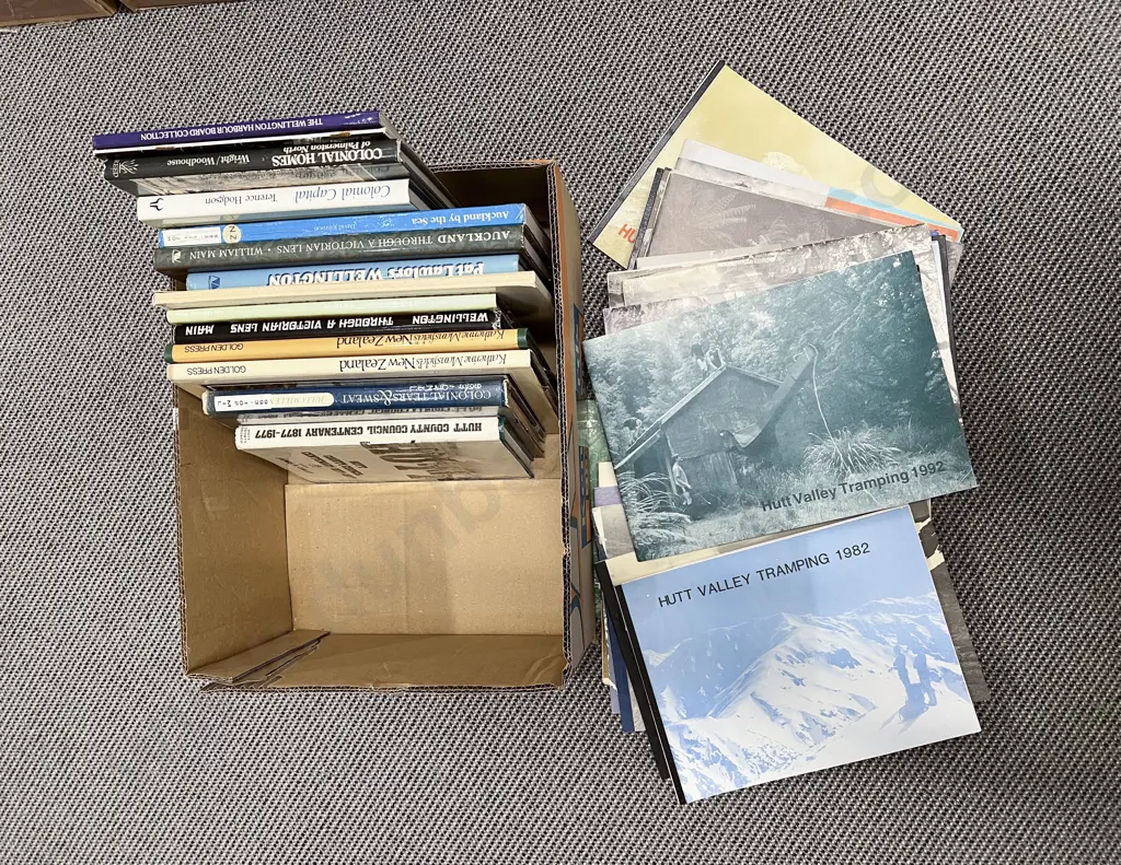 Box of Books on Wellington & Hutt Valley Tramping Books Image 1++