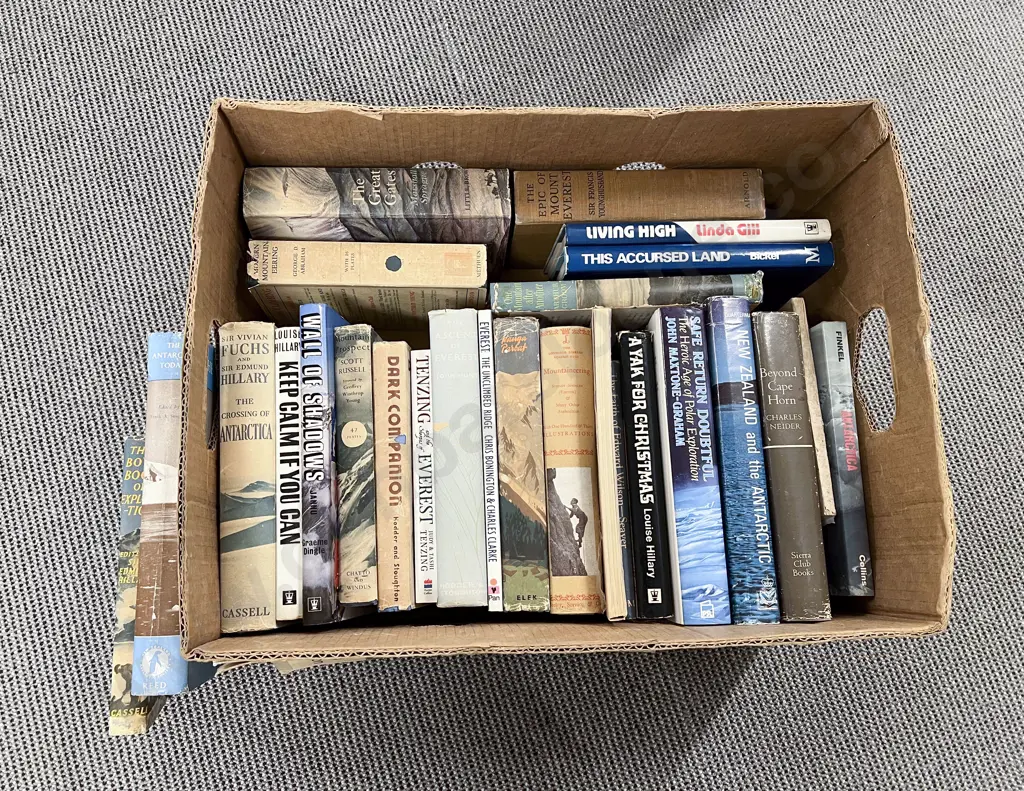 Box of Books incl Exploration Antarctica Ed Hillary etc Image 1++