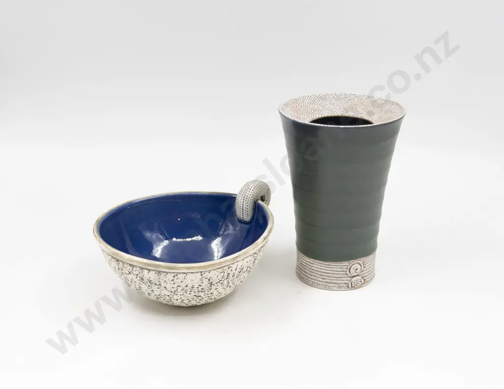 Royce McGlashen Pottery Bowl together Peter Shearer Vase Image 1++