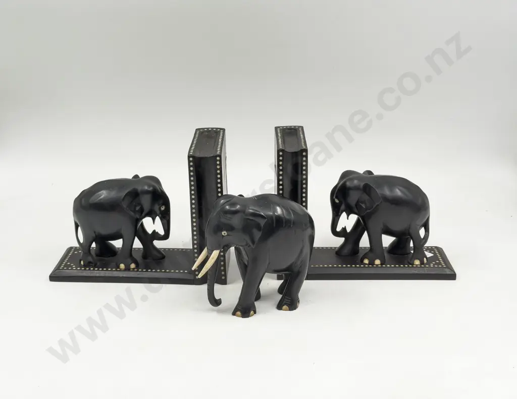 A Pair of Ebony Elephant Bookends & Other Elephant Image 1++