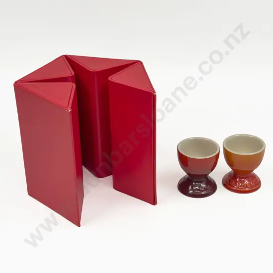 Pair of Le Creuset Eggcups with Folding Wine Rack