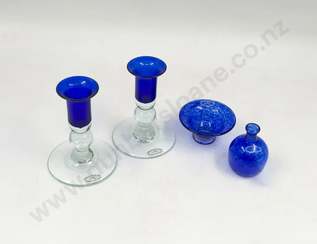 Four Pces of Hoglund Art Glass incl Pair of Candlesticks Image 1++