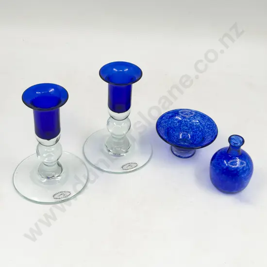 Four Pces of Hoglund Art Glass incl Pair of Candlesticks