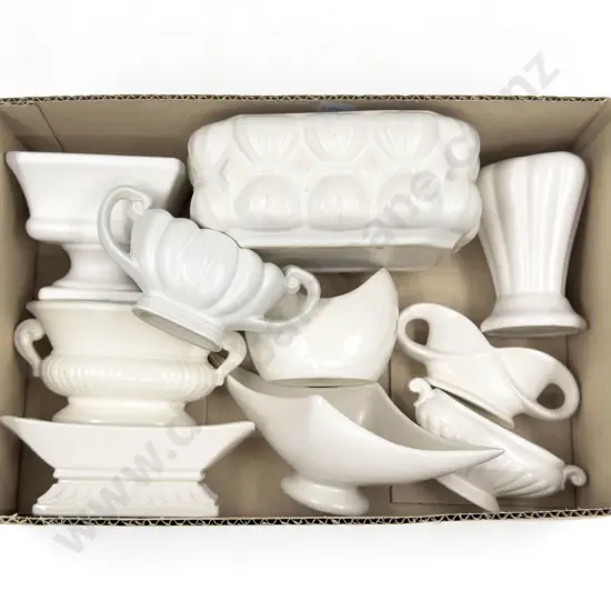 Qty of Assorted White Glazed Vases etc