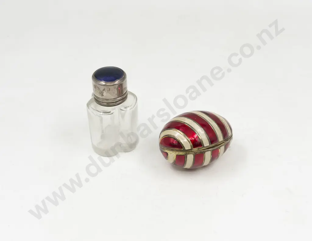 Enamel & .925 Egg Shaped Trinket Box together with S/S & Enamel Topped Vanity Jar Image 1++