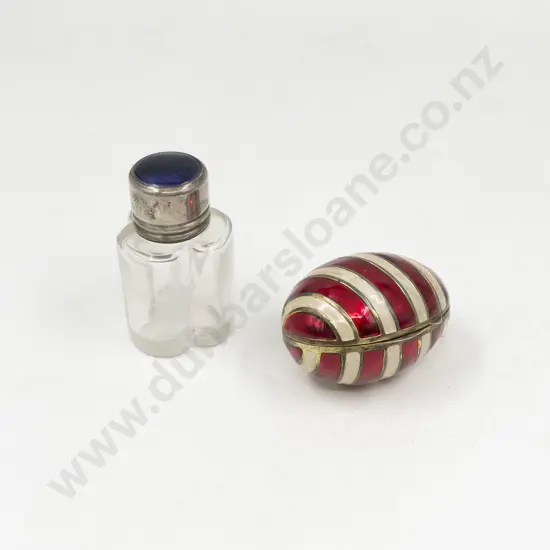 Enamel & .925 Egg Shaped Trinket Box together with S/S & Enamel Topped Vanity Jar