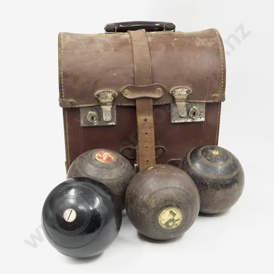 Leather Cased Lawn Bowls Set
