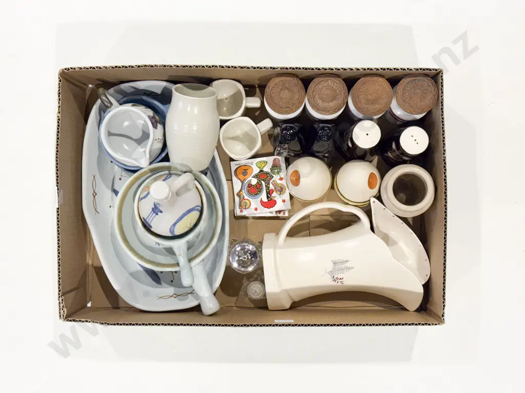 Box of Assorted Novelty Salt & Peppers with Assorted Buchan Stoneware etc Image 1++