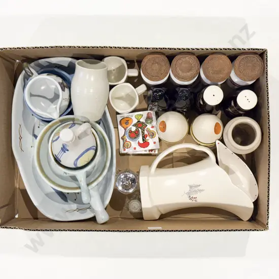 Box of Assorted Novelty Salt & Peppers with Assorted Buchan Stoneware etc