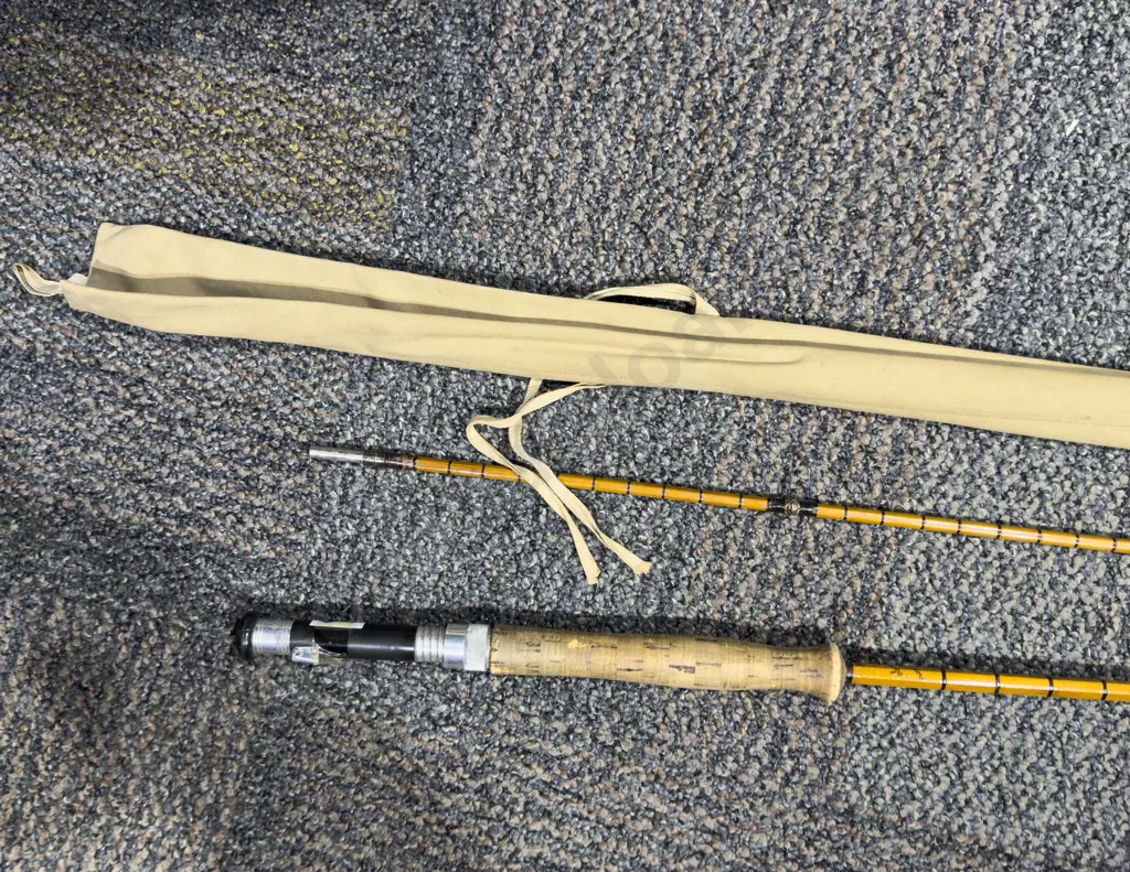 Vintage Split Cane Fishing Rod in Original Canvas Bag Image 1++
