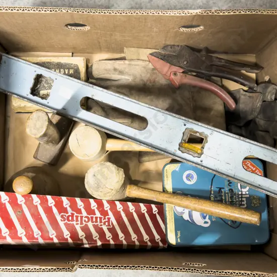 Box Qty of Assorted Vintage Tools & Accessories incl Spirit Level