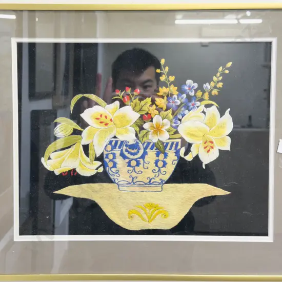 Framed Floral Still Life Needlepoint Work