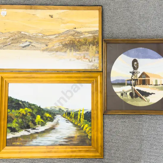 Three Assorted Art Works incl Needlepoint & Mixed Media