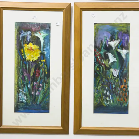 Indistinctly Signed - Pair of Floral Works "The Twins" - Oil