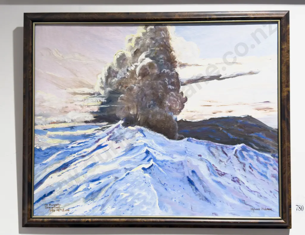 Ngaire Hobson - "Mt Ruapehu (Eruption)" - Oil on Board Image 1++