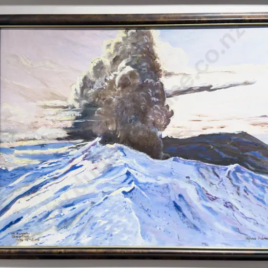 Ngaire Hobson - "Mt Ruapehu (Eruption)" - Oil on Board