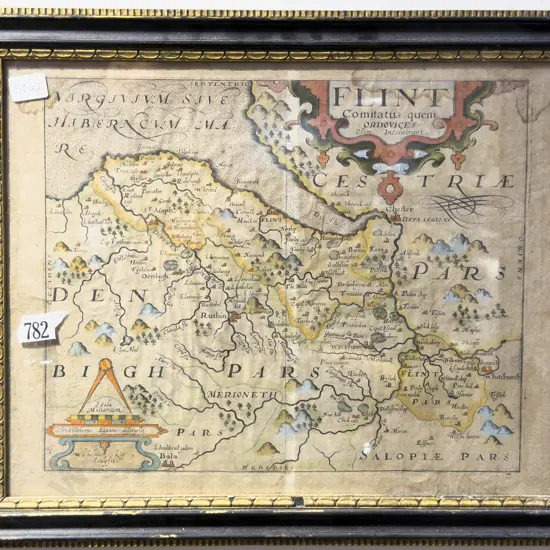 C17th Handcoloured Map by Christopher Saxton