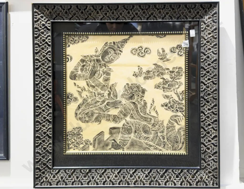 Ornately Framed Thai Brass Rubbing Image 1++