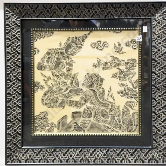 Ornately Framed Thai Brass Rubbing