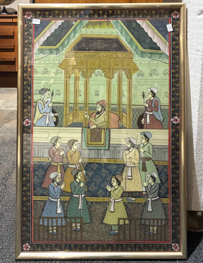 Framed Mughal Work in Fabric Image 1++