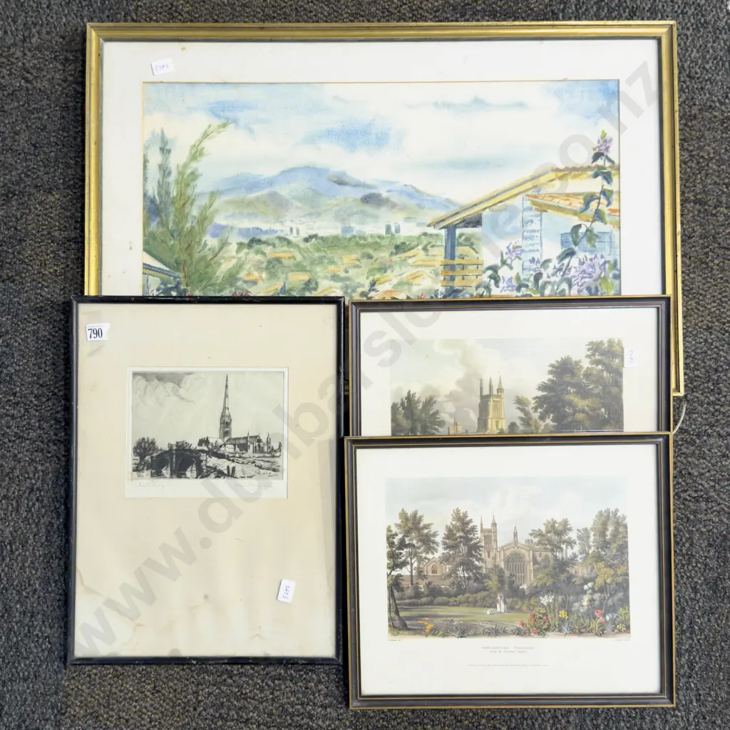 P. J. Ross - Watercolour together with James Pridey Etching & Two Historical Prints Image 1++