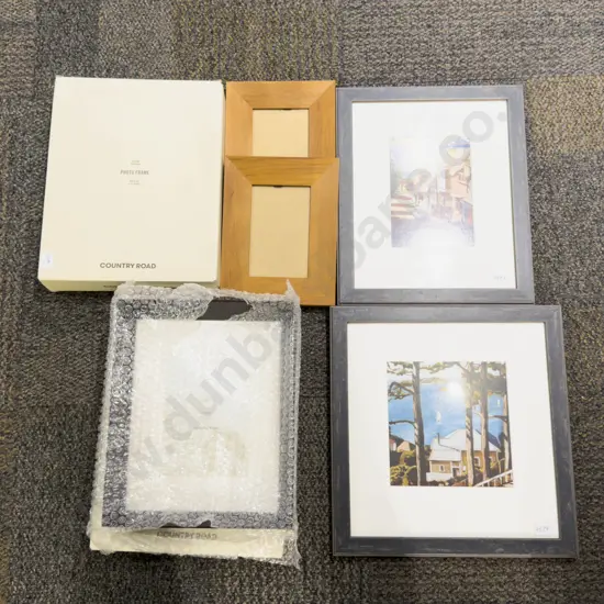 Box Qty of Assorted 'As New' Photo Frames together with Two NZ Prints