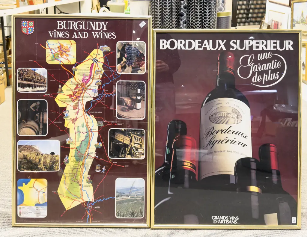 Four Assorted Framed Wine Related Prints Image 1++