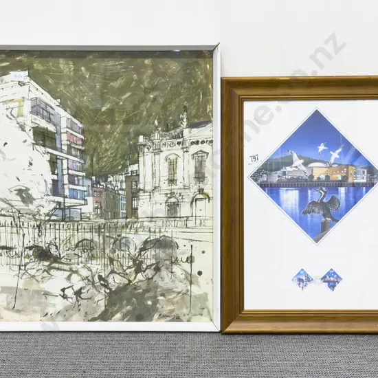 Framed NZ Stamp Art Display together with Print